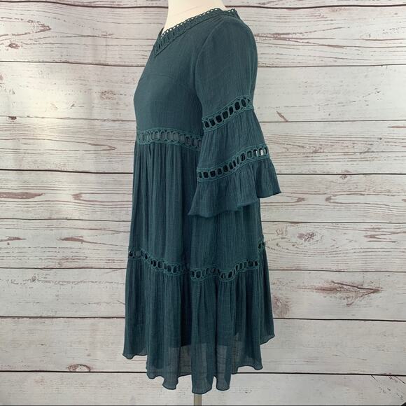 Listicle steel blue boho bell sleeve open lace - Picture 6 of 15